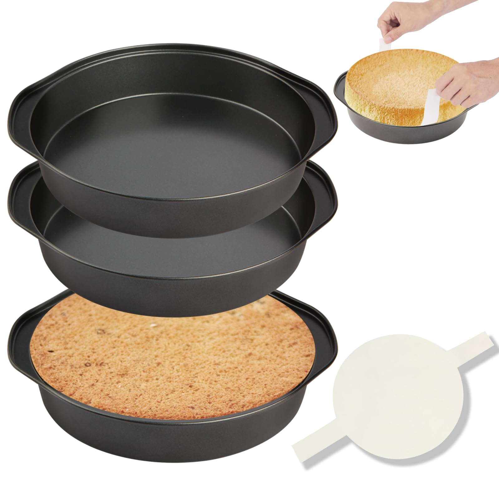 Tutikuki 8-inch round cake pan top view showing durable carbon steel bakeware and even finish.
