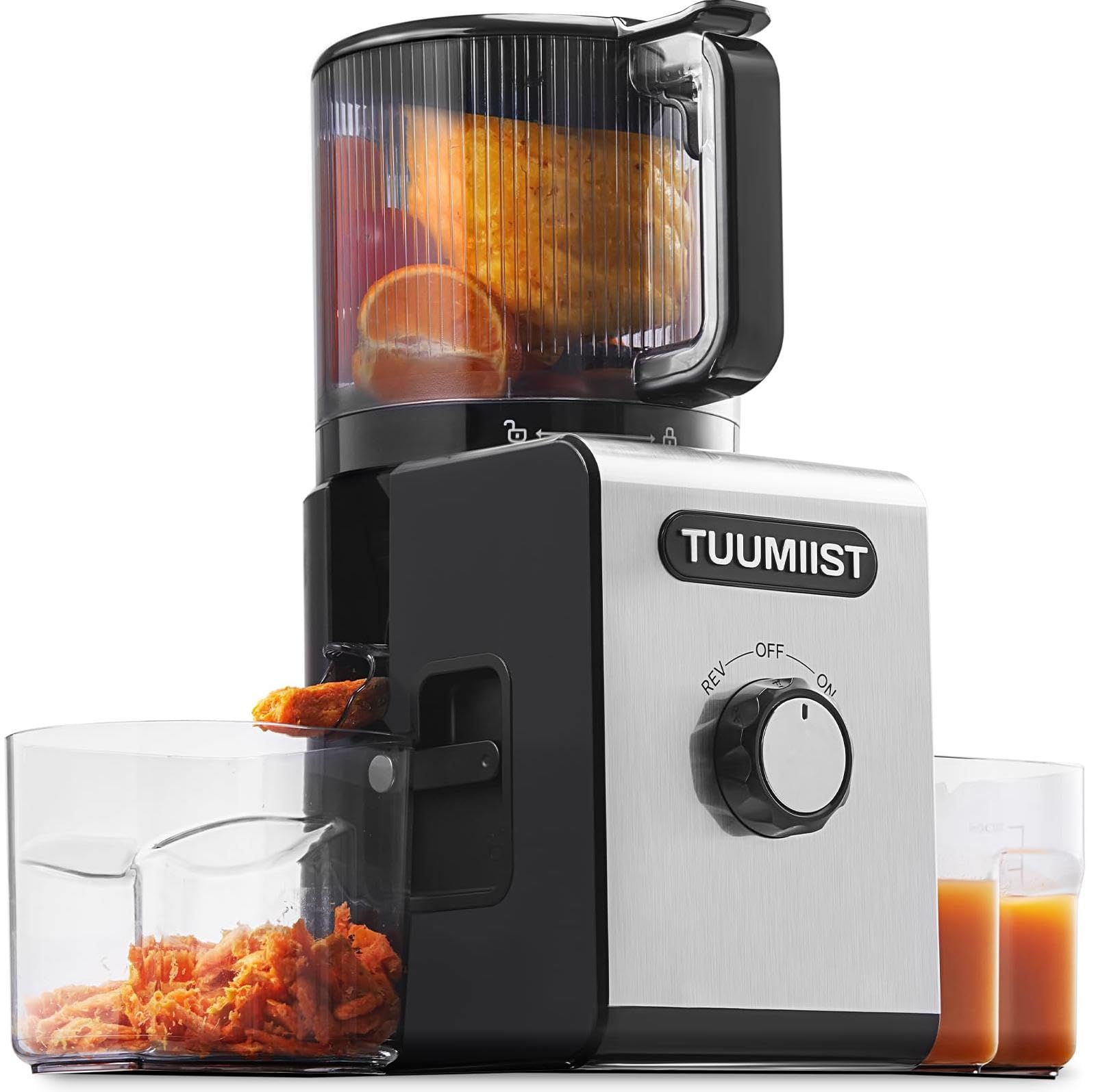 TUUMIIST cold press juicer with 6.5 inch feed chute for whole fruits