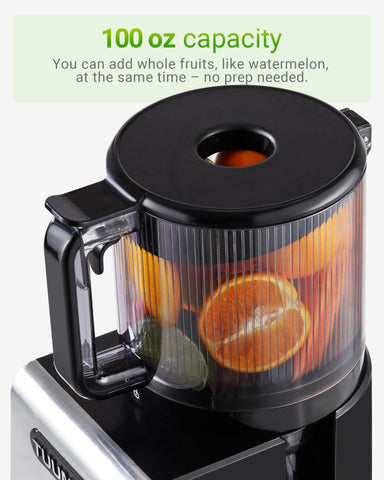 TUUMIIST juicer in action highlighting batch juicing calm operation