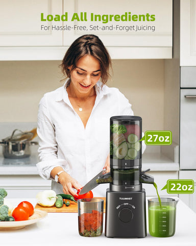 TUUMIIST juicer 27oz capacity supports longer juicing sessions.