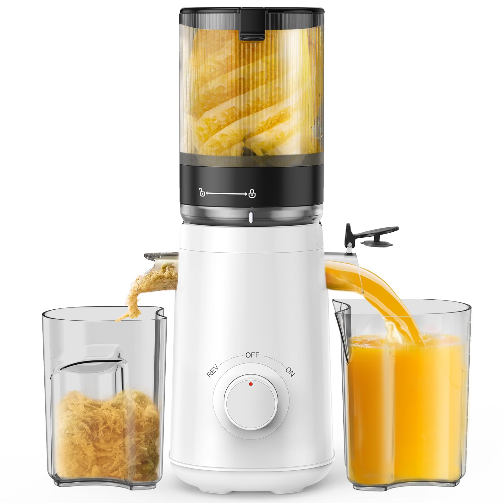 TUUMIIST juicer with a 5.3-inch feed chute enables easy whole-fruit juicing.