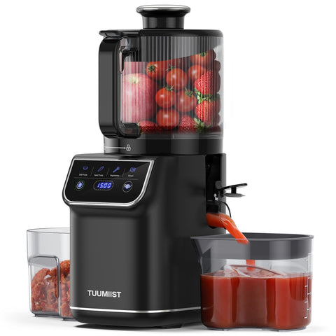 TUUMIIST cold press juicer with wide chute enabling whole-fruit juicing