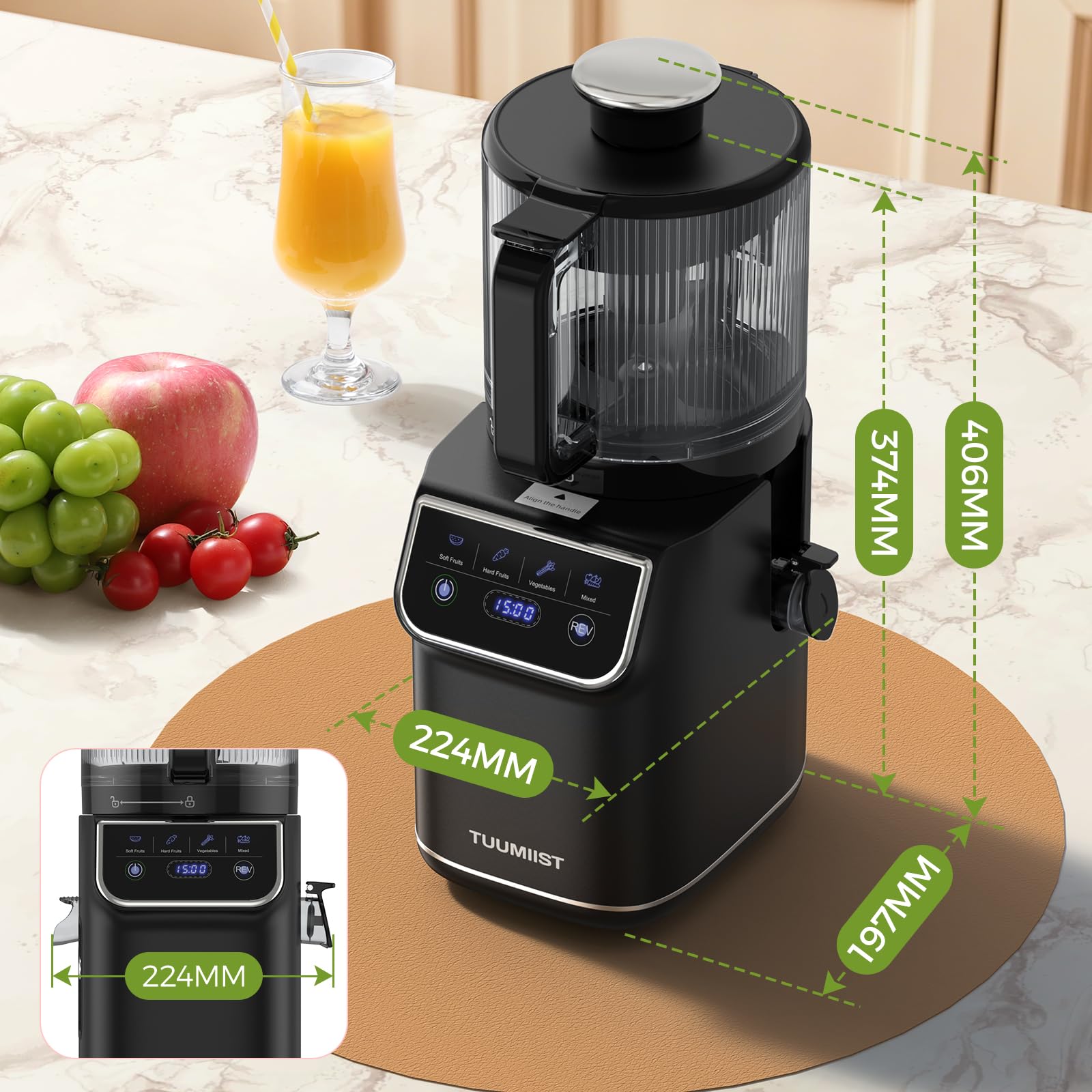 TUUMIIST low-speed juicing preserves nutrients and reduces oxidation