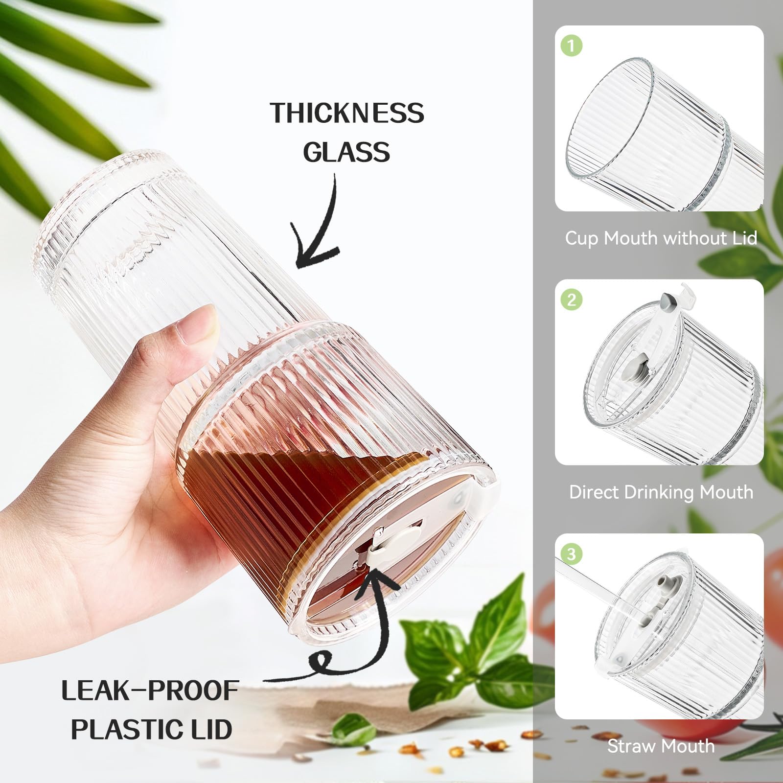 TUZAZO two-pack glass cups with lids and straws for hosting.