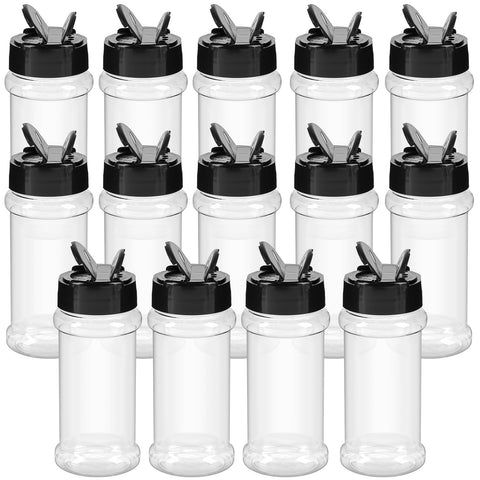 TUZAZO 3oz spice bottles set with clear bodies for quick spice identification.