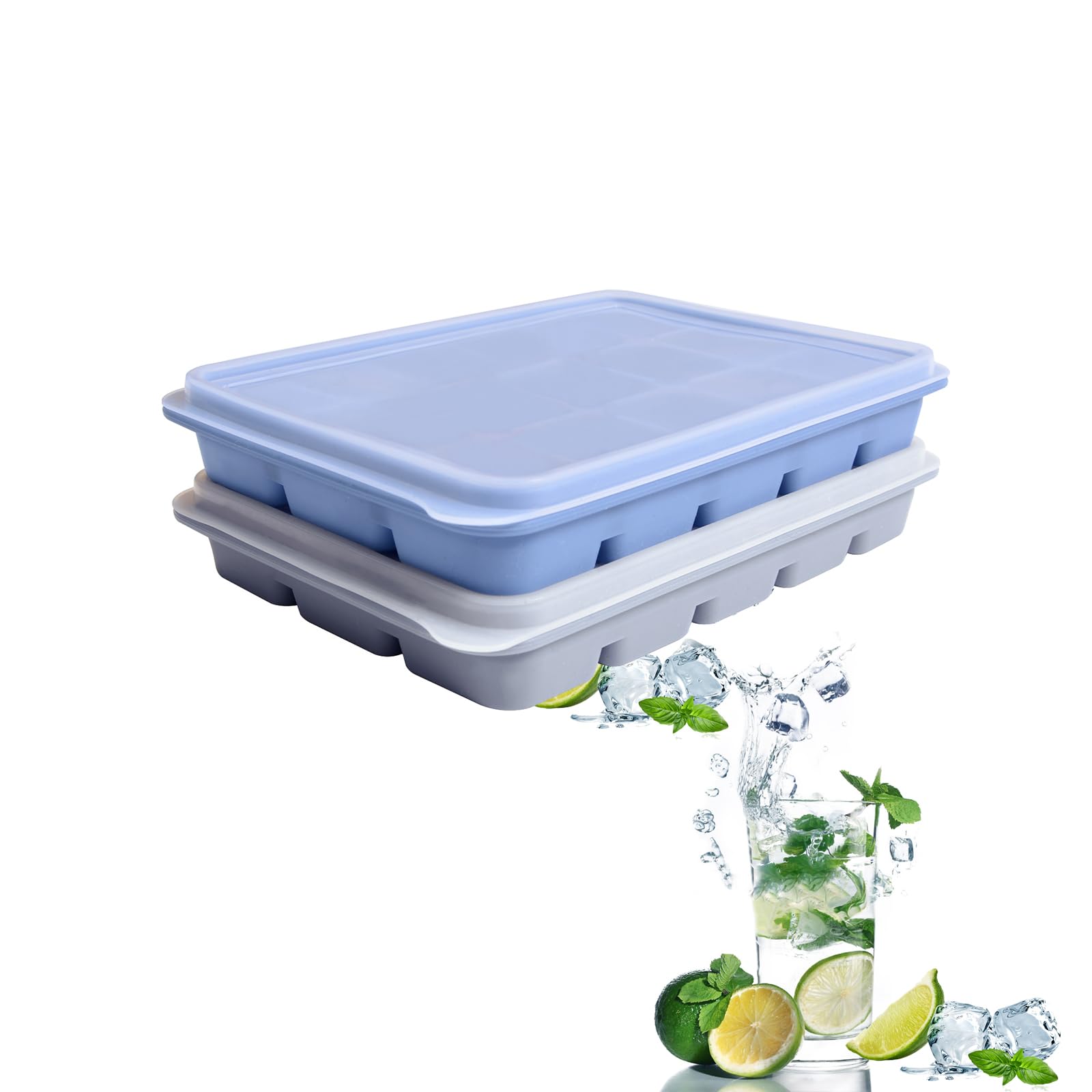 Tvmania blue-gray ice tray with lids on for mess-free freezing
