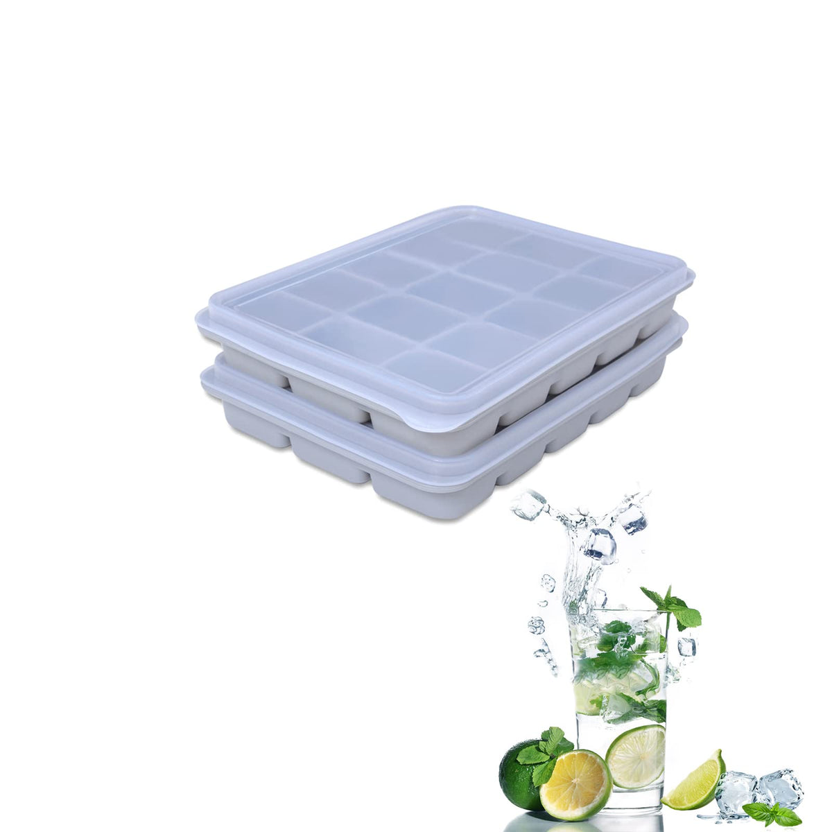 Tvmania Snow Gray ice trays set of 2 front view with easy release