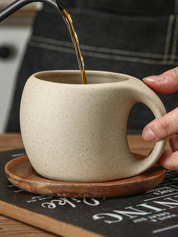 Tvvtuww ceramic mug with acacia wood saucer for espresso and latte.