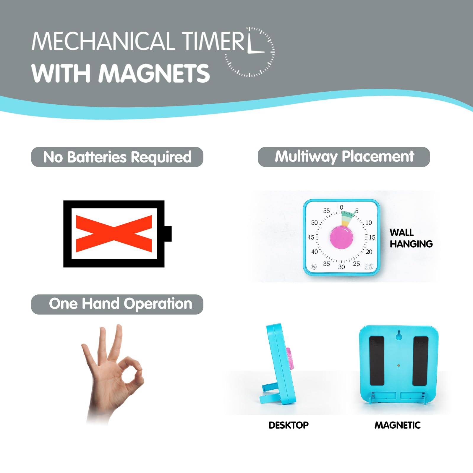 TWENTY5 SEVEN countdown timer wind mechanism keeps power without batteries.