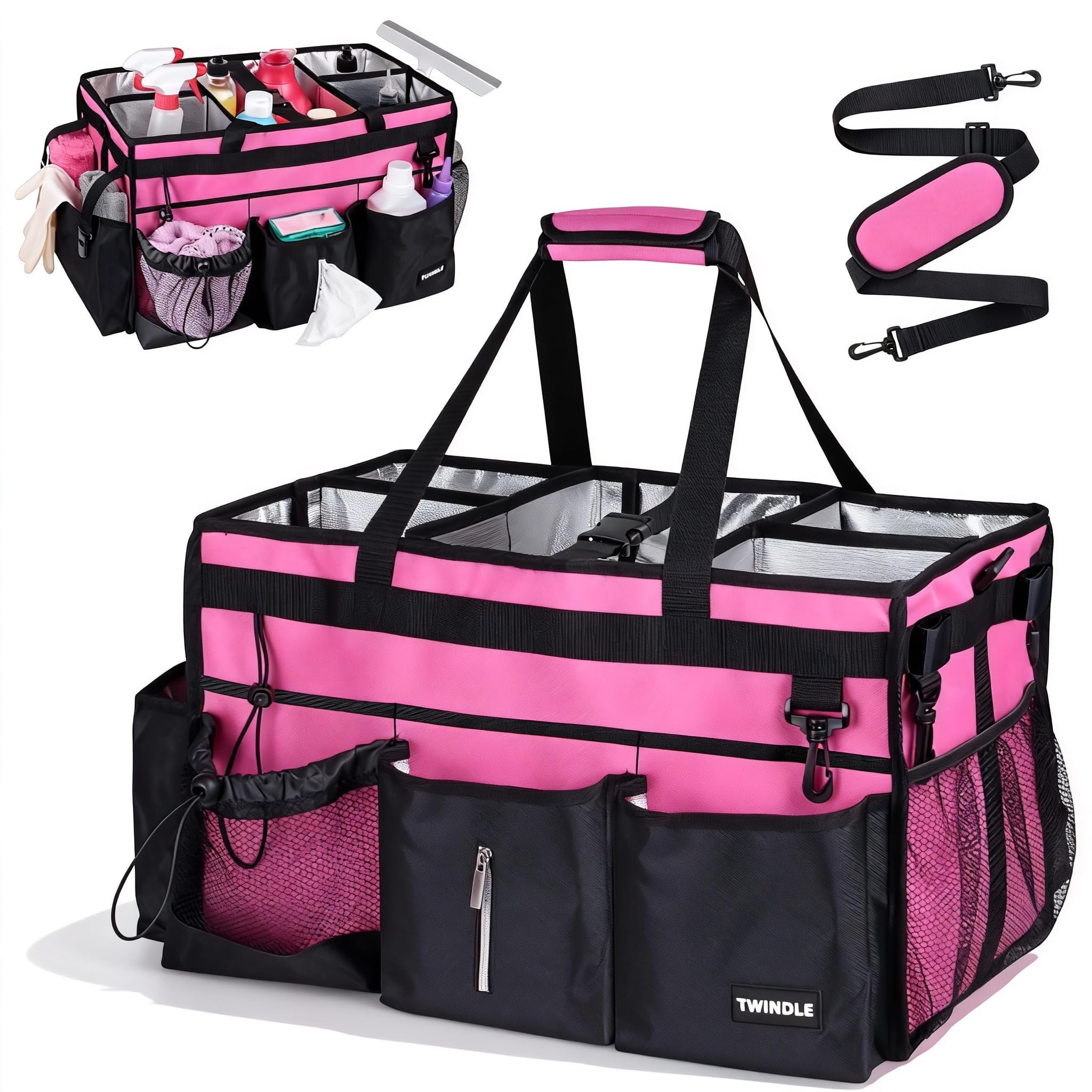 TWINDLE extra-large cleaning caddy with detachable divider for organized supplies