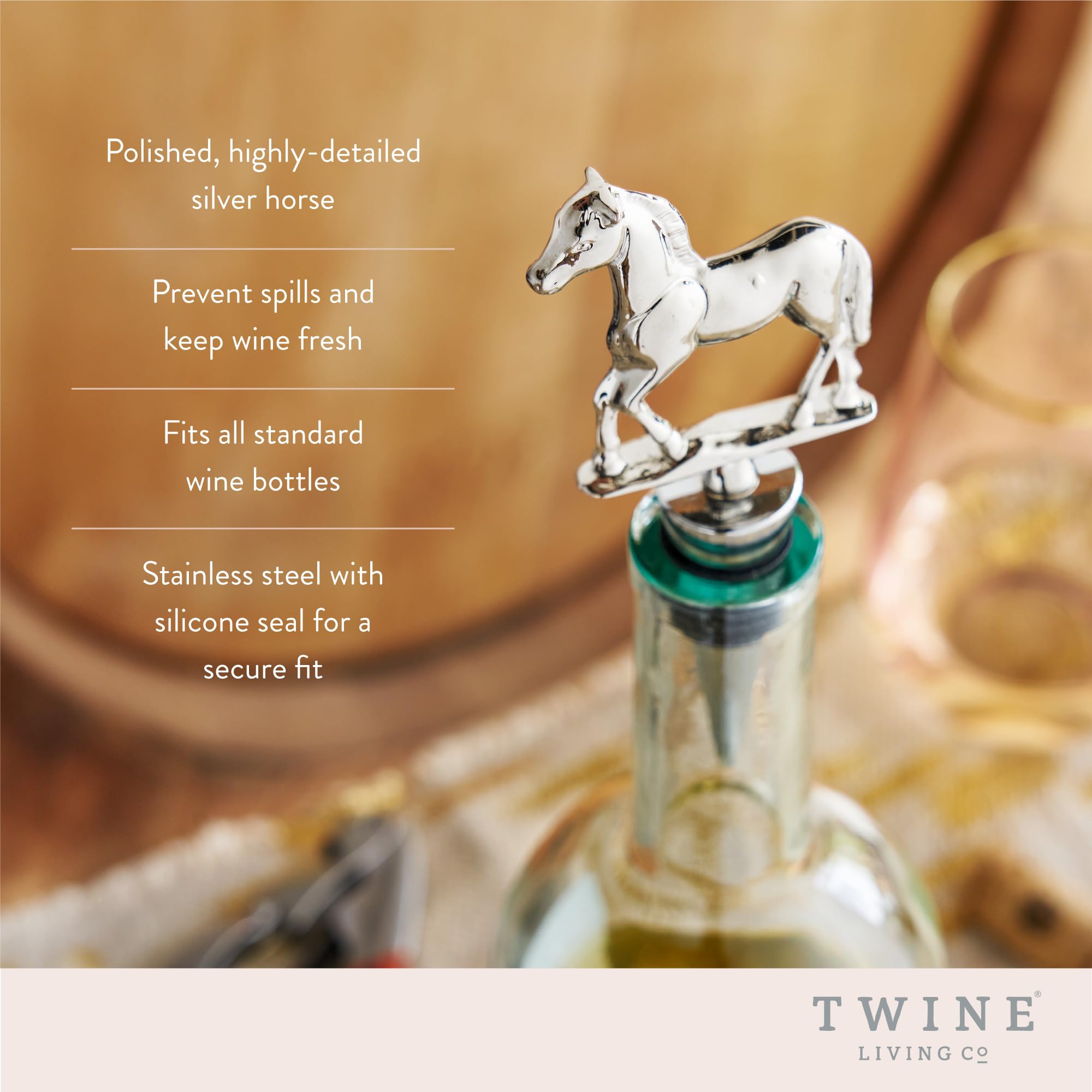 Twine Derby horse figurine detail sits atop a bottle.