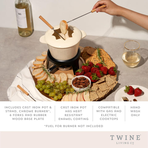 Twine fondue stand provides stable elevation for easy dipping