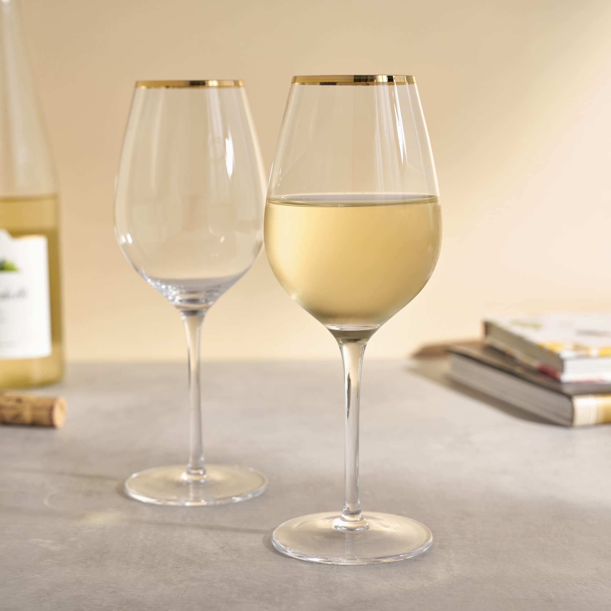Twine outdoor patio wine glass with gold edge for al fresco dining.
