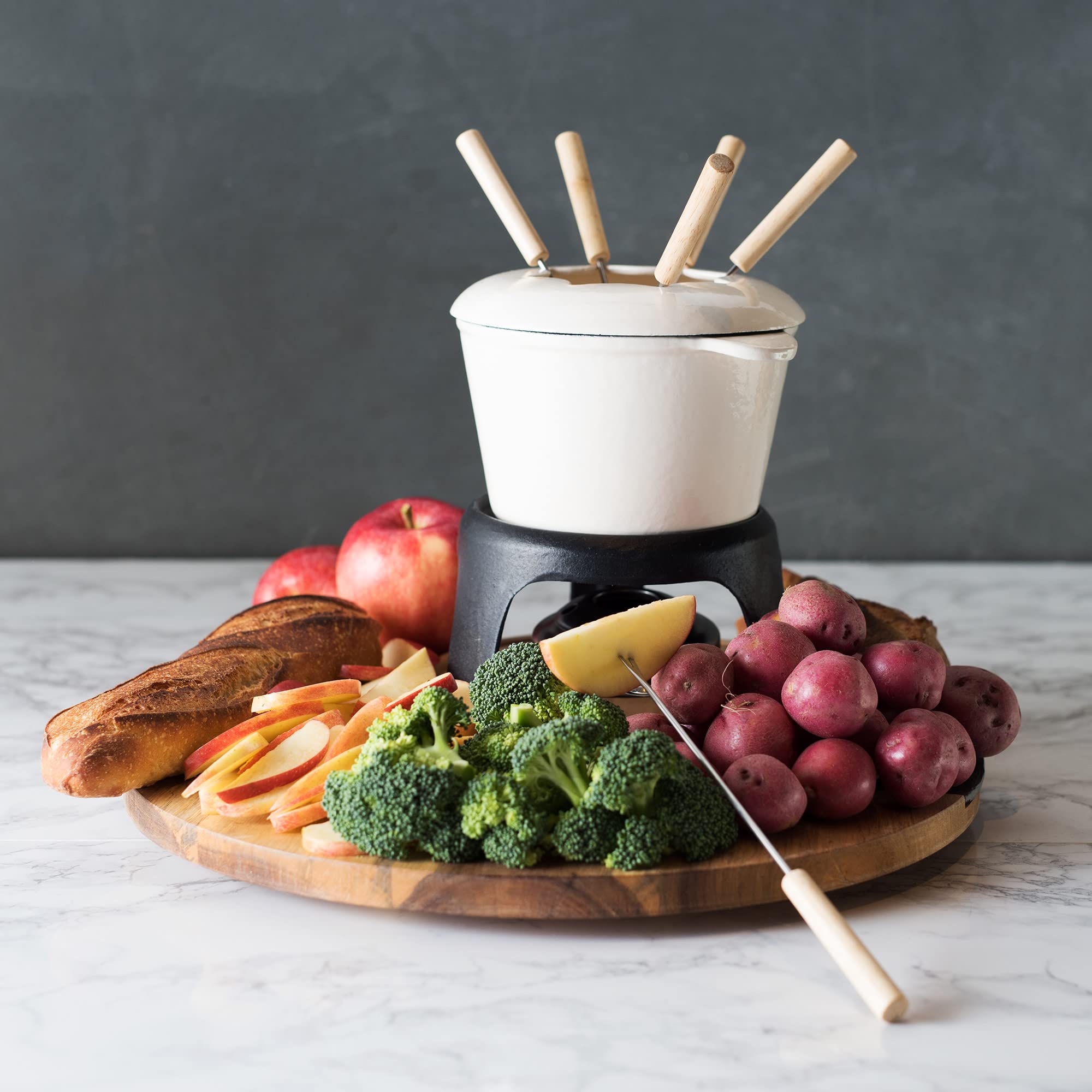 Twine rubber wood forks ready for shared dipping and tasting