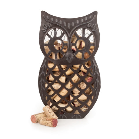 Twine Wise Owl Cork Holder front view with rustic bronze finish for stylish cork display