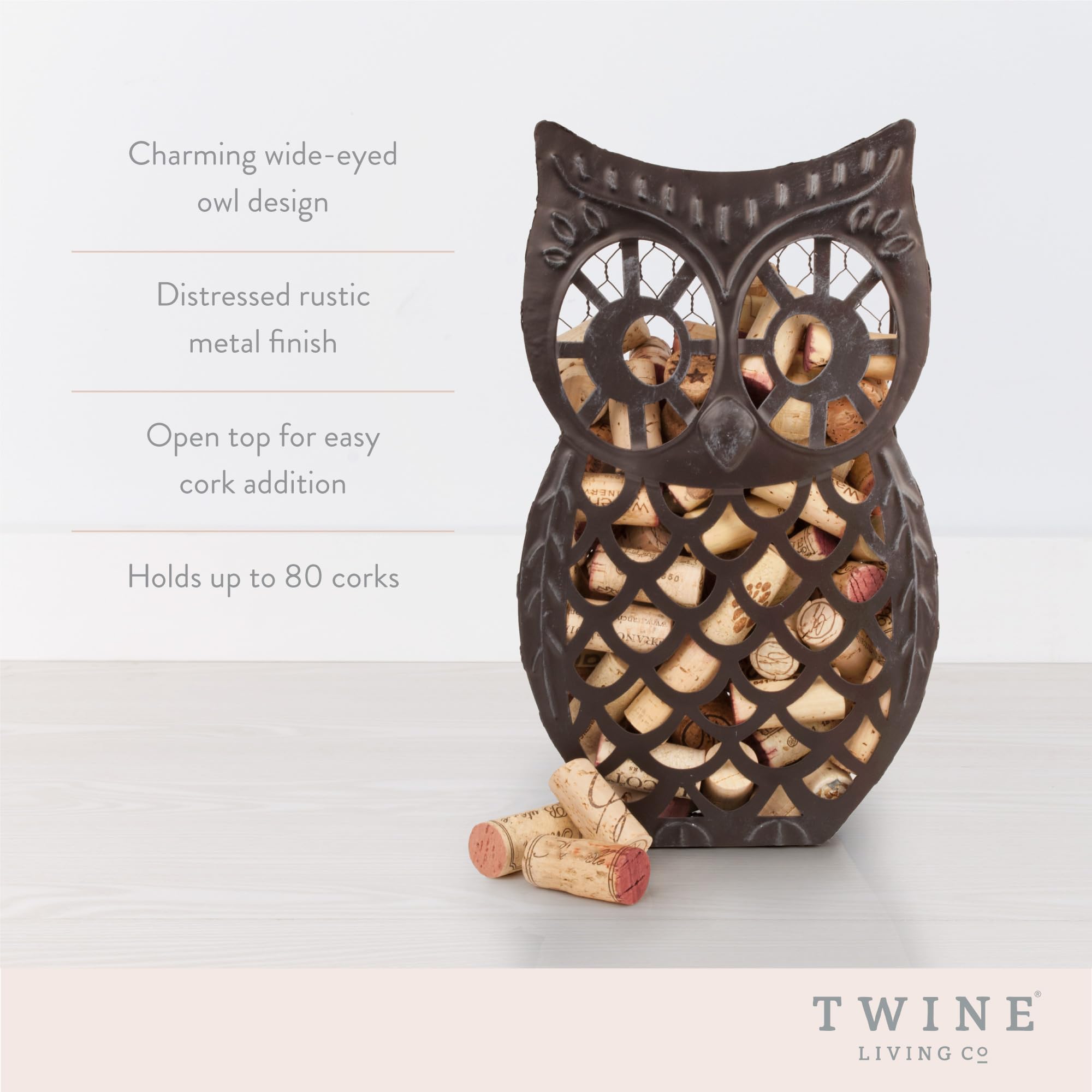 Twine Wise Owl Cork Holder open top for easy cork collection