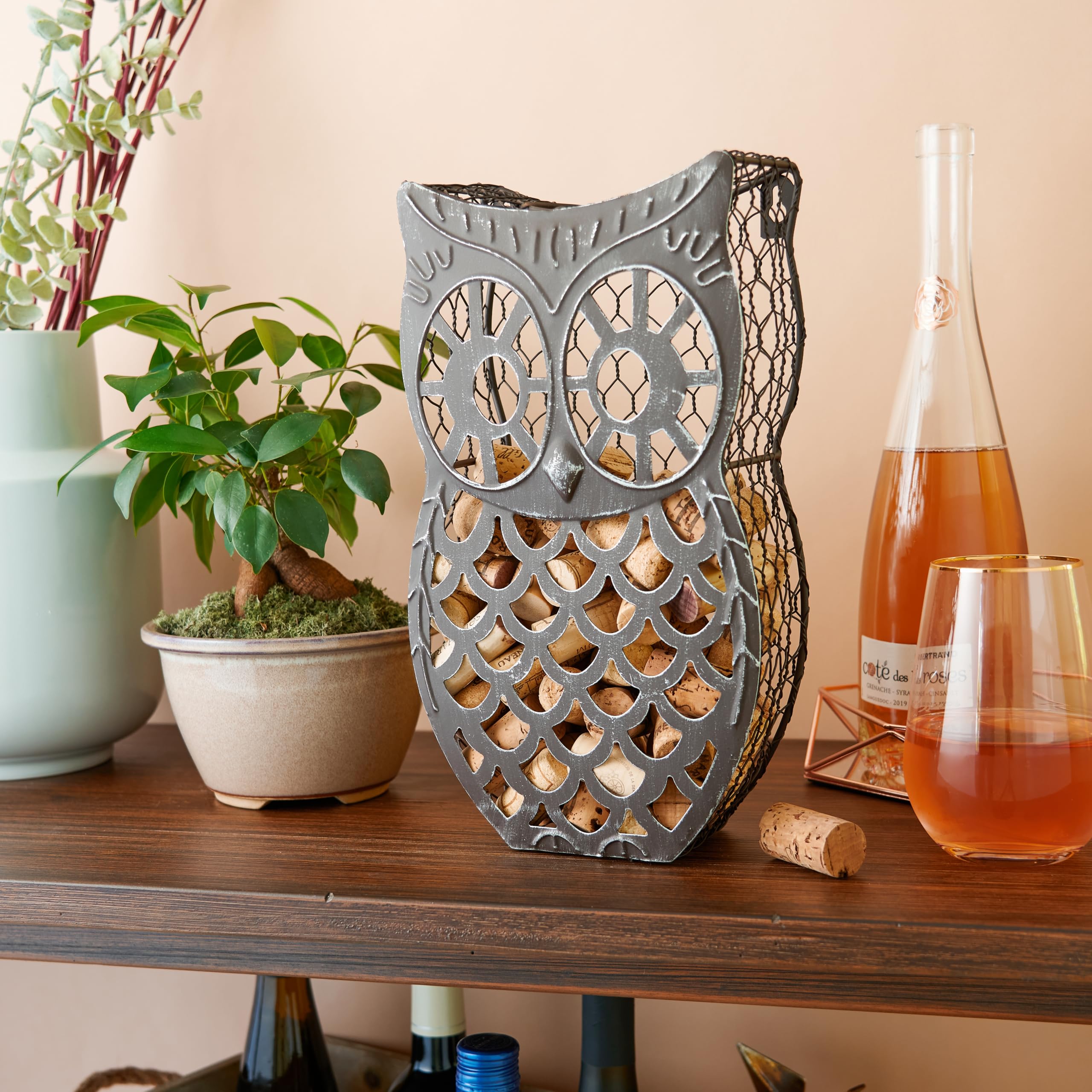 Twine Wise Owl Cork Holder rustic bronze finish complements kitchen décor