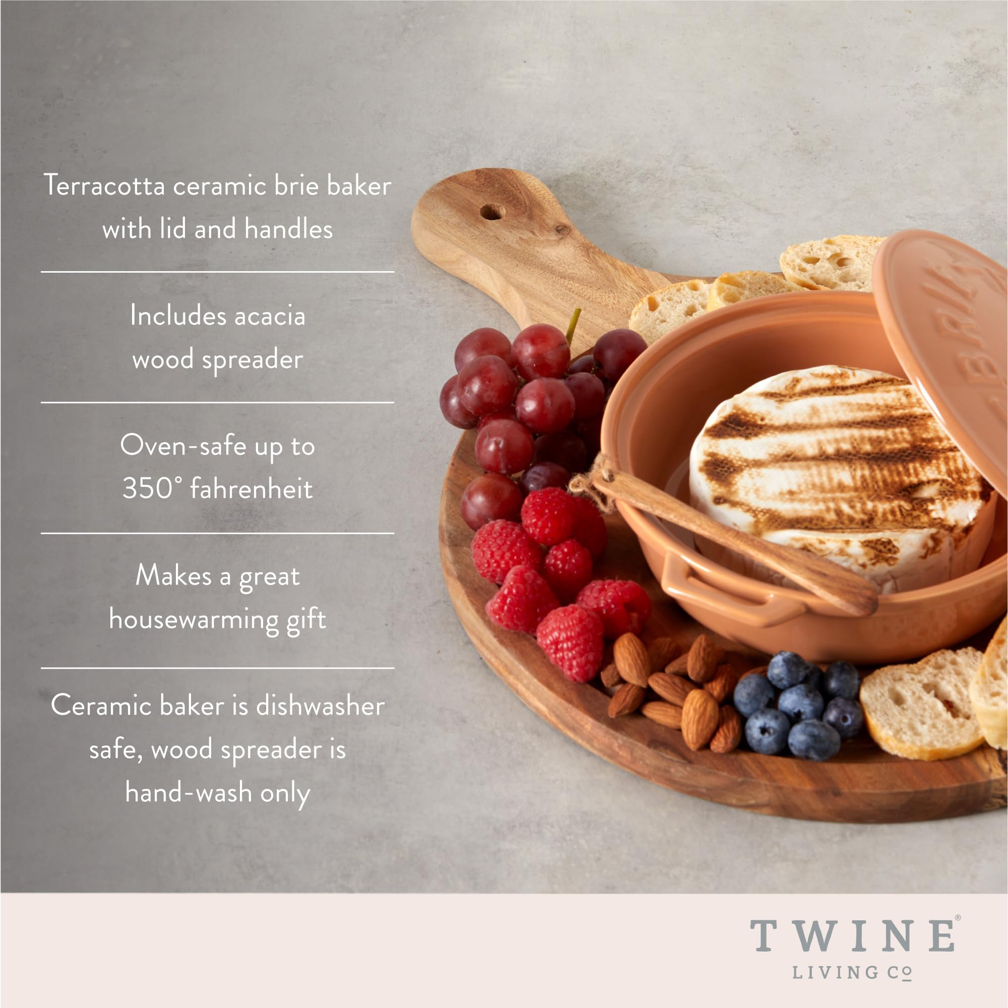 Twine acacia wood spreader included for effortless serving