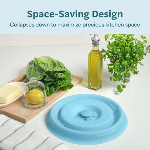 Two Pillars Duo Cover hanging rack keeps the kitchen organized and accessible.