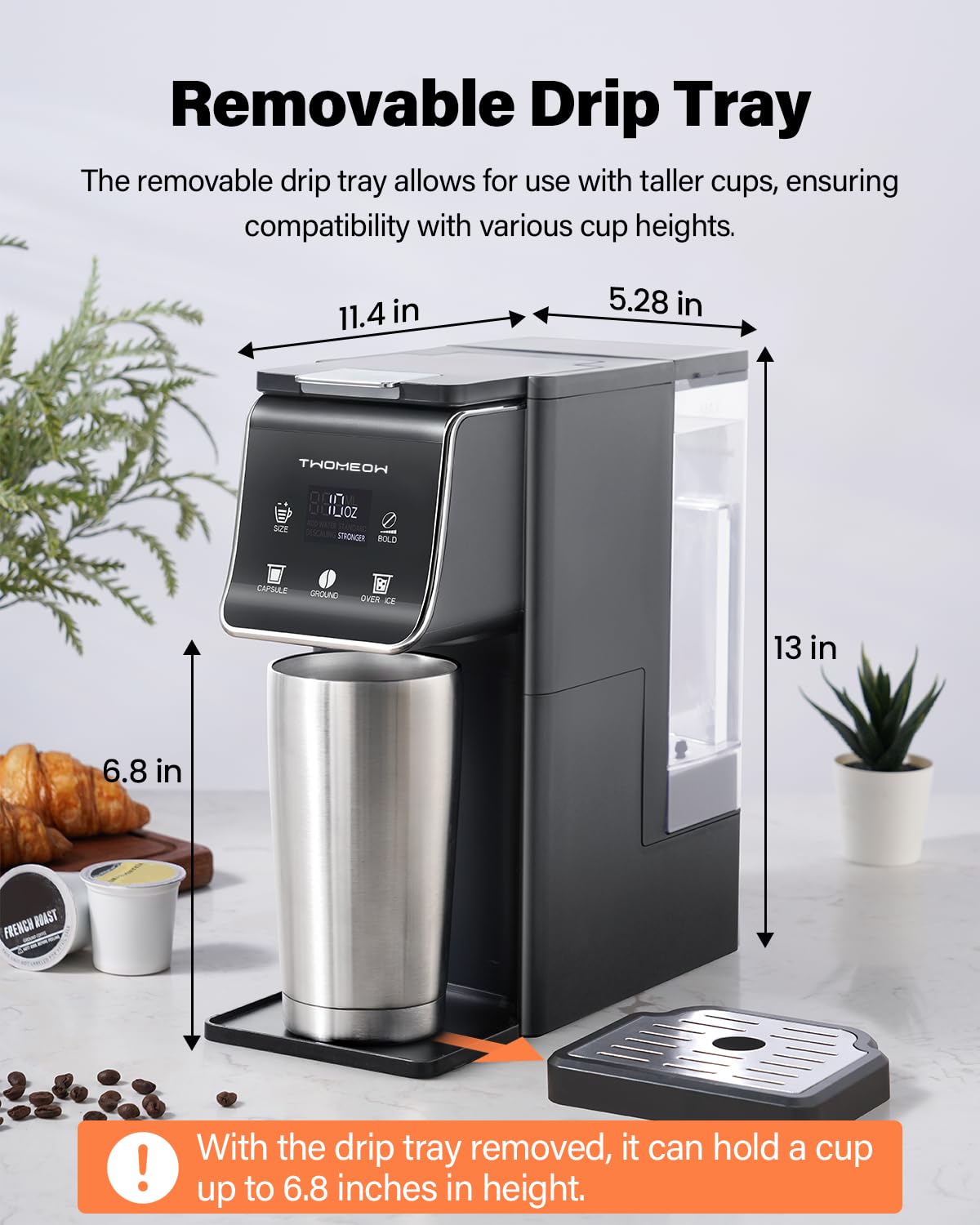 TWOMEOW coffee maker ready to brew from tea pods for variety.