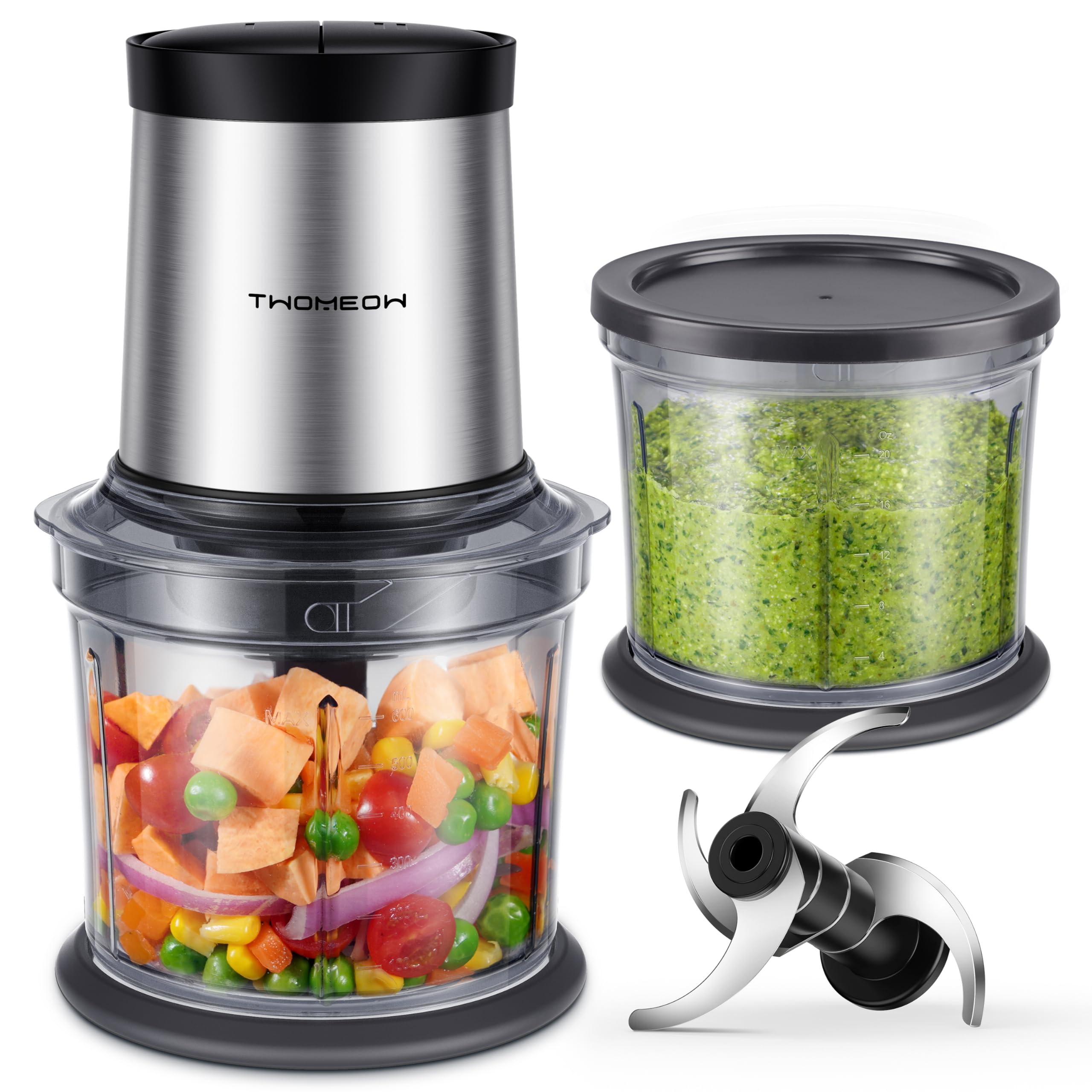 TWOMEOW Food Processor 4-Cup Bowl Setup for quick batch chopping and prep