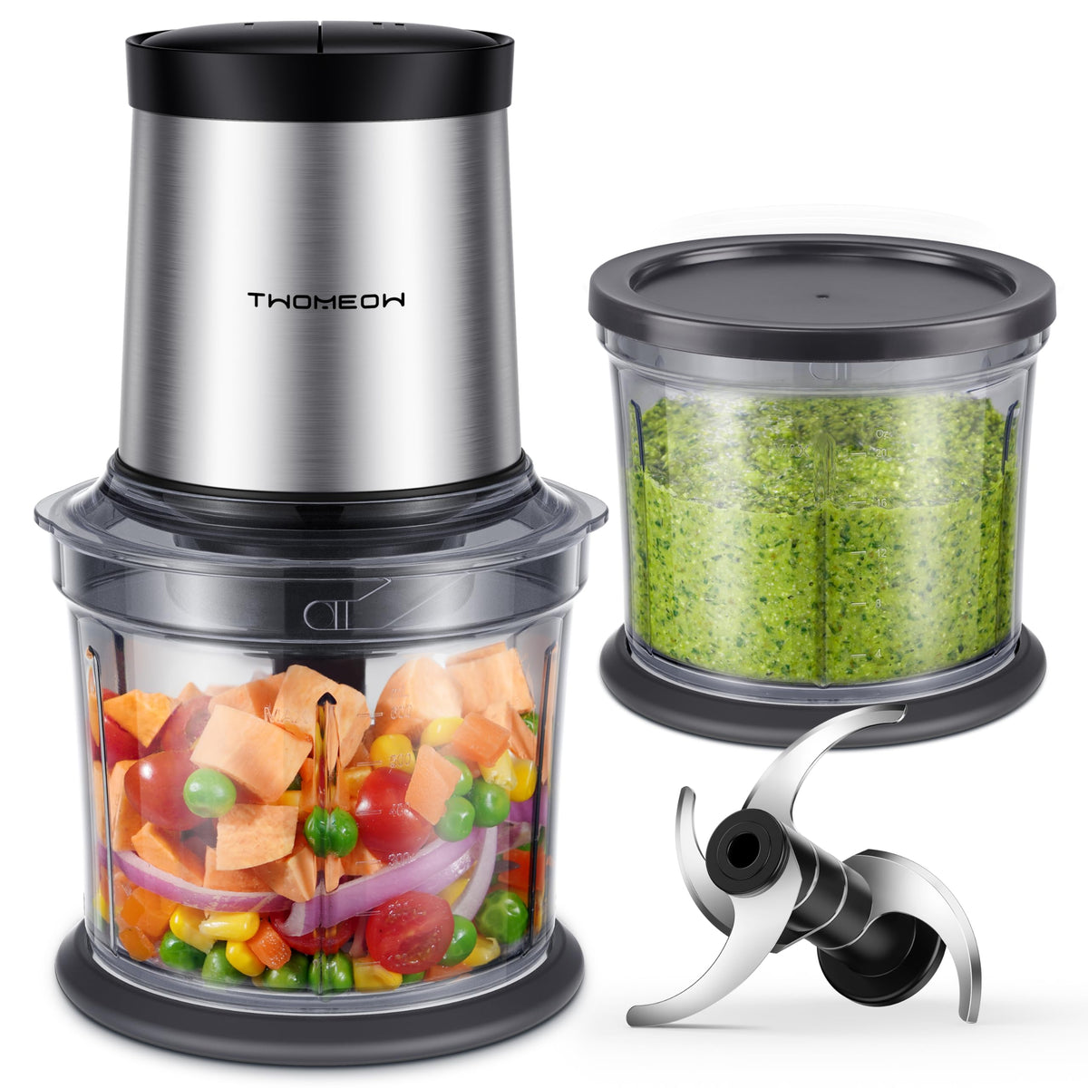 TWOMEOW Food Processor 4-Cup Bowl Setup for quick batch chopping and prep