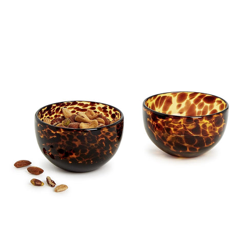 Two's Company tortoise print tidbit bowl paired with snacks and dips for easy serving.