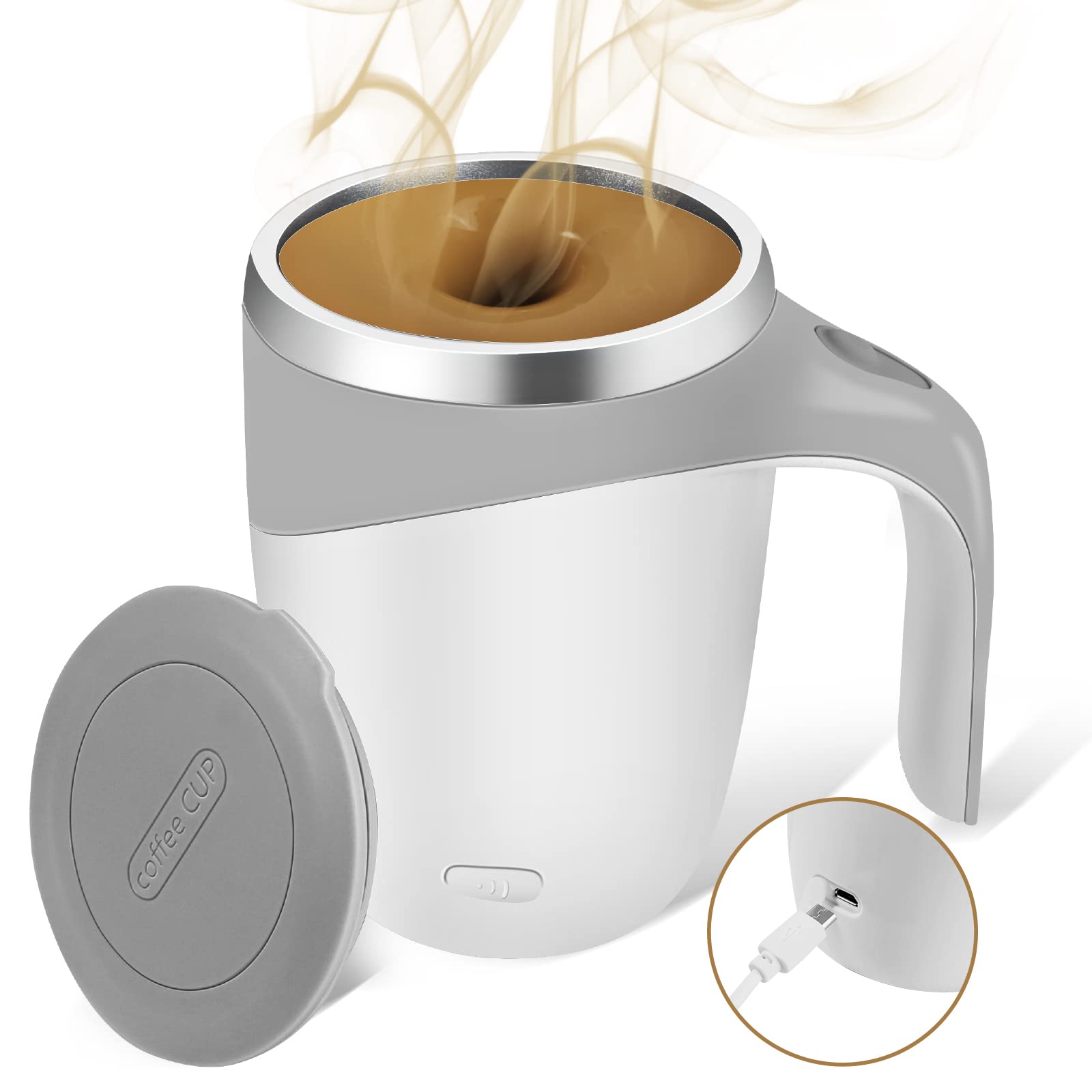 TXLOOK self stirring mug front view showing compact mixer design for easy use