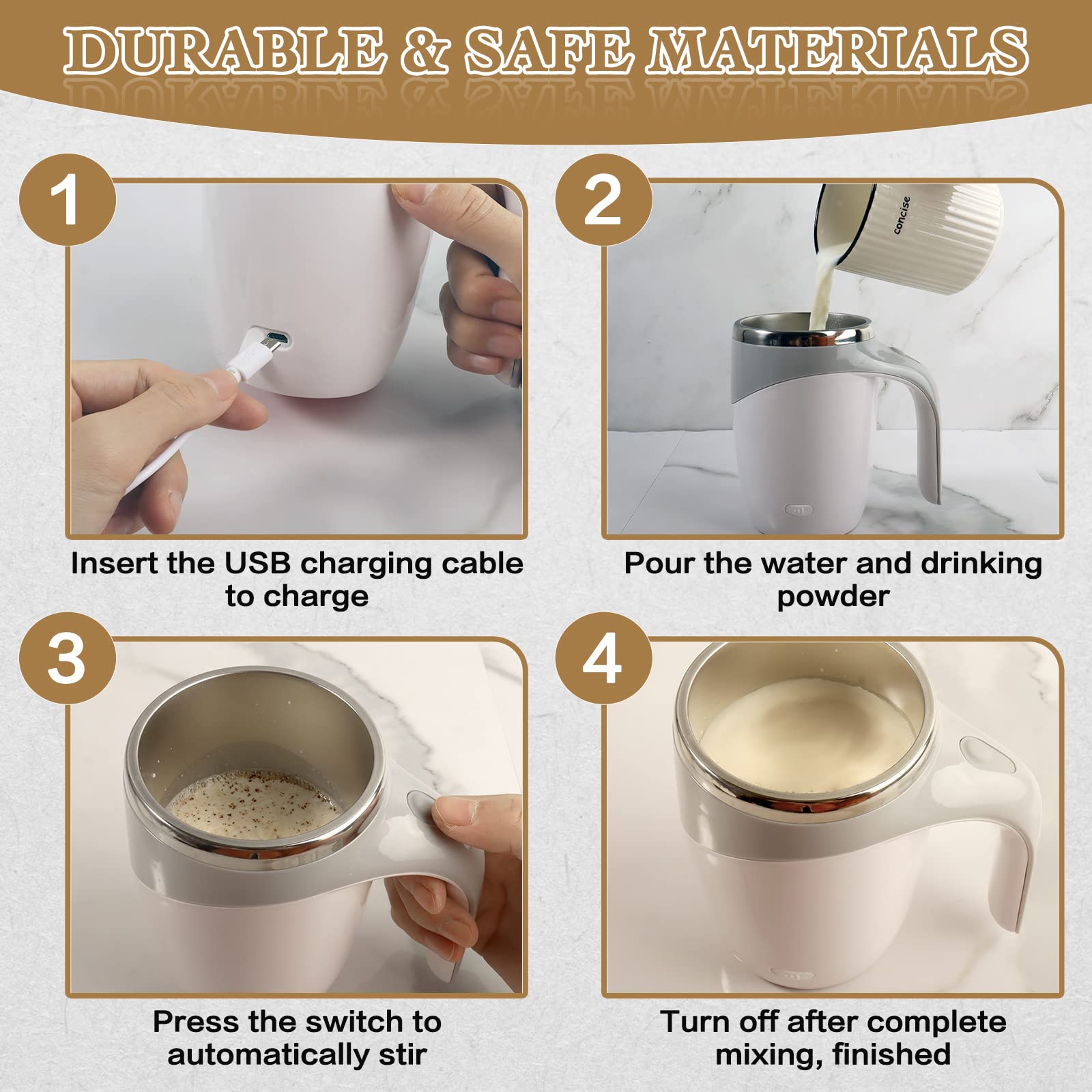 TXLOOK self stirring mug magnetic stir bar at the base for consistent mixing