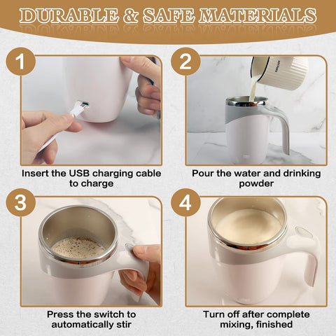 TXLOOK self stirring mug magnetic stir bar at the base for consistent mixing