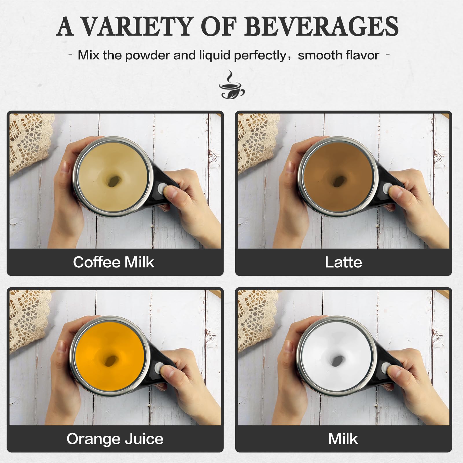 TXLOOK self-stirring mug stainless steel interior and durable exterior
