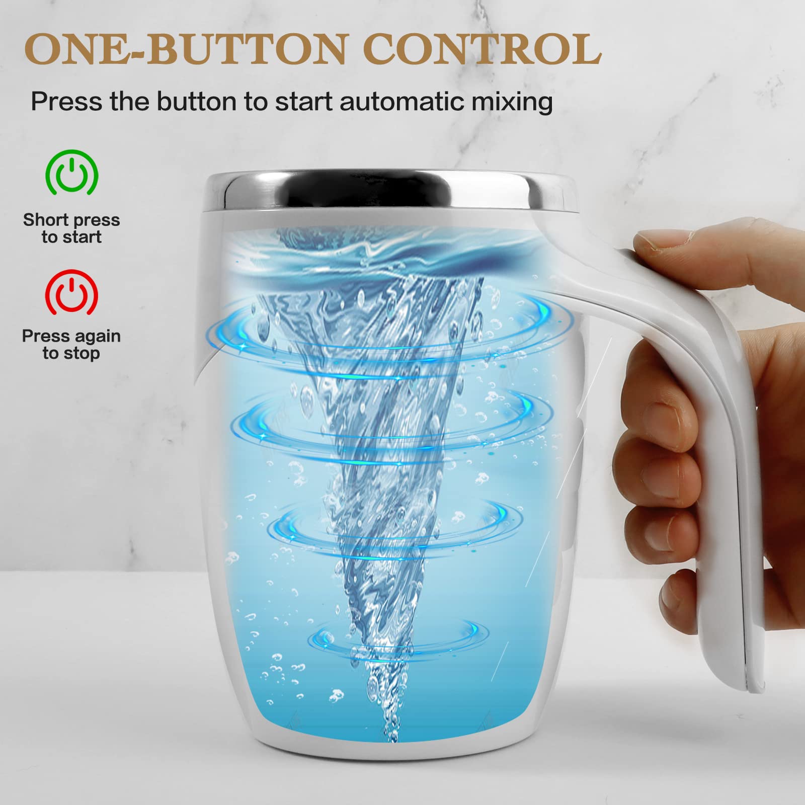 TXLOOK self stirring mug press-to-stir action for quick blends