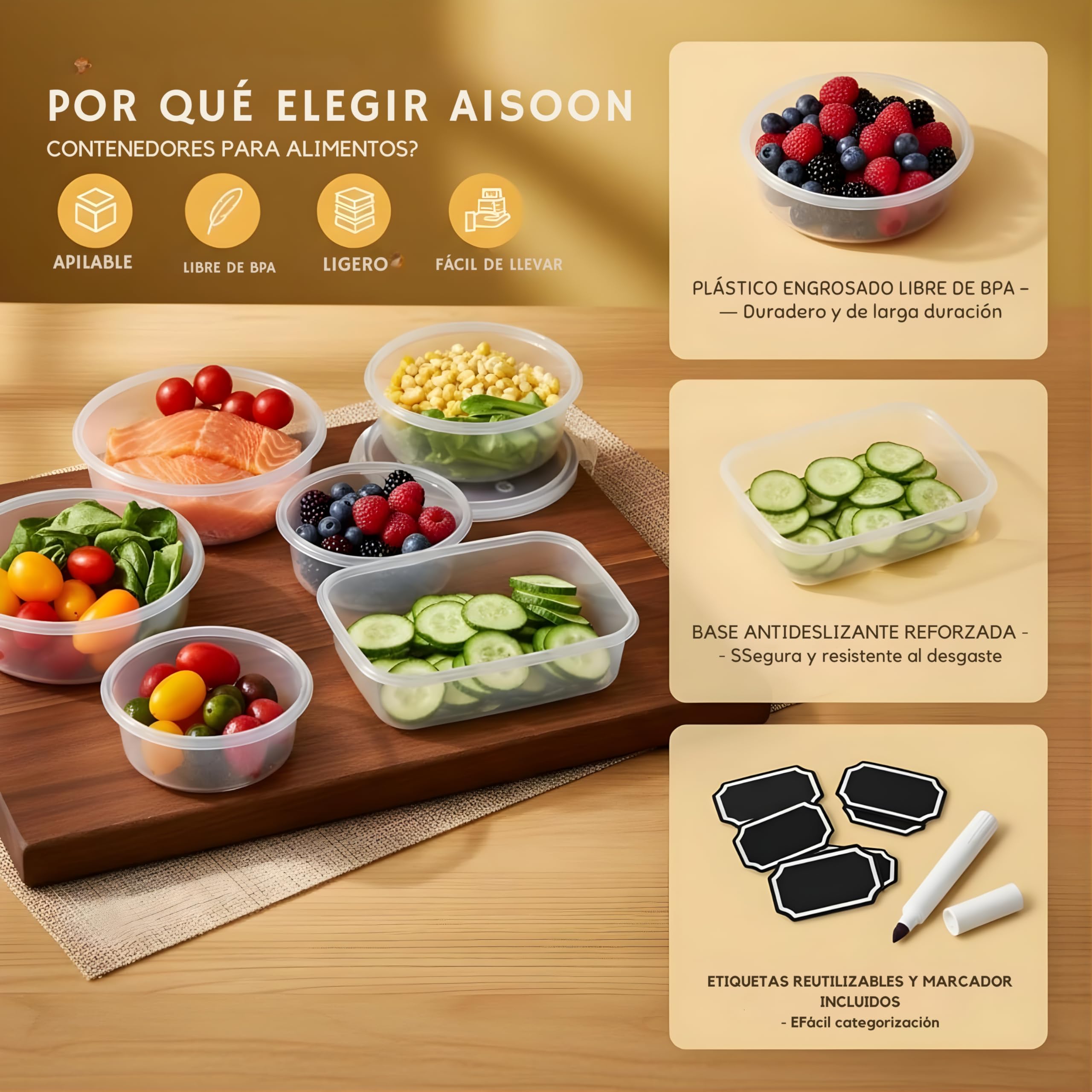 TYKOON AISOON 23oz square container durable and stackable for fridge storage.