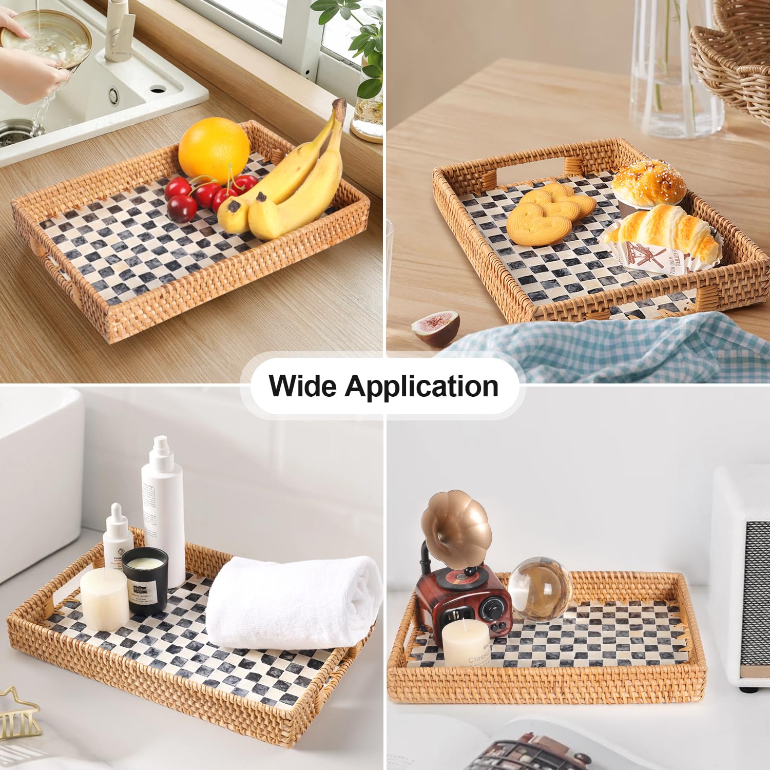 Tynulox handwoven rattan tray showing natural texture and wood core