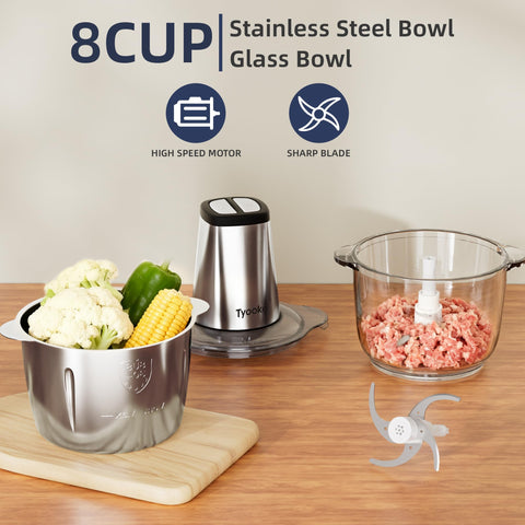 Tyooko two bowls in stainless steel and glass for versatile prep.