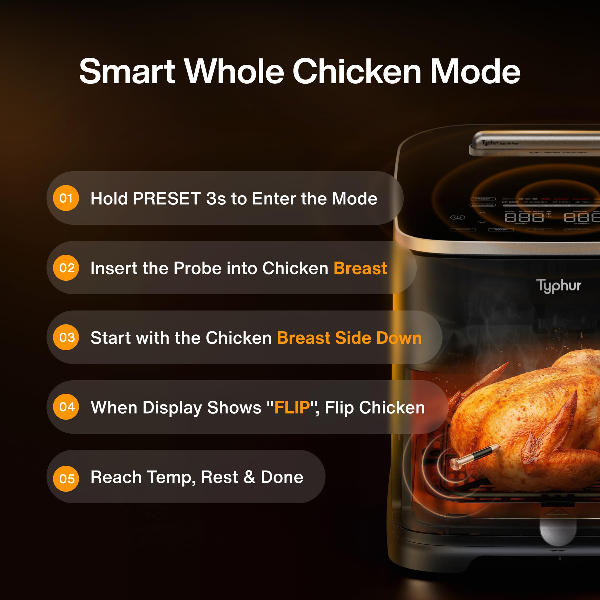Typhur Sync Air Fryer automatic shut-off prevents overcooking.