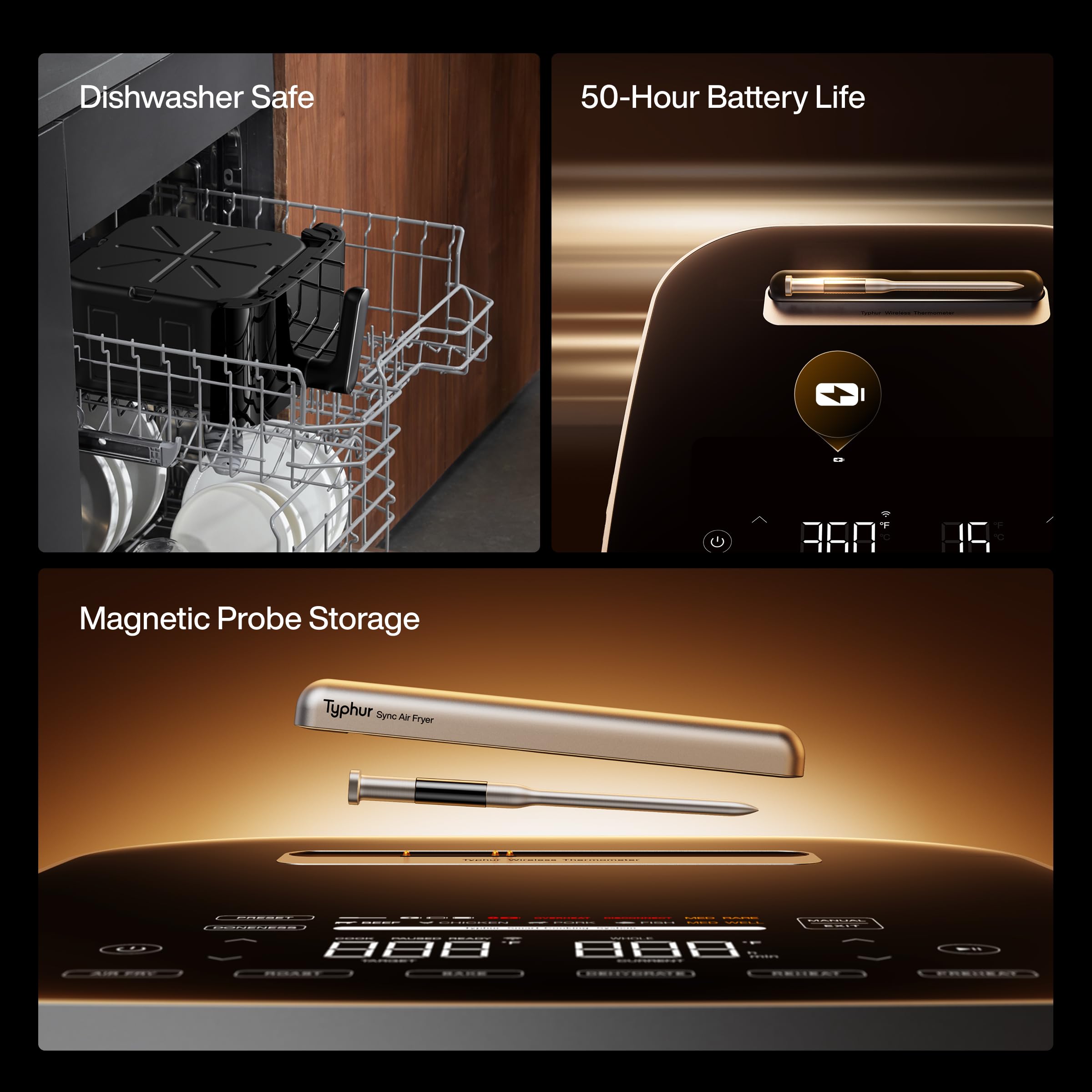 Typhur Sync Air Fryer dishwasher-safe parts simplify cleanup.