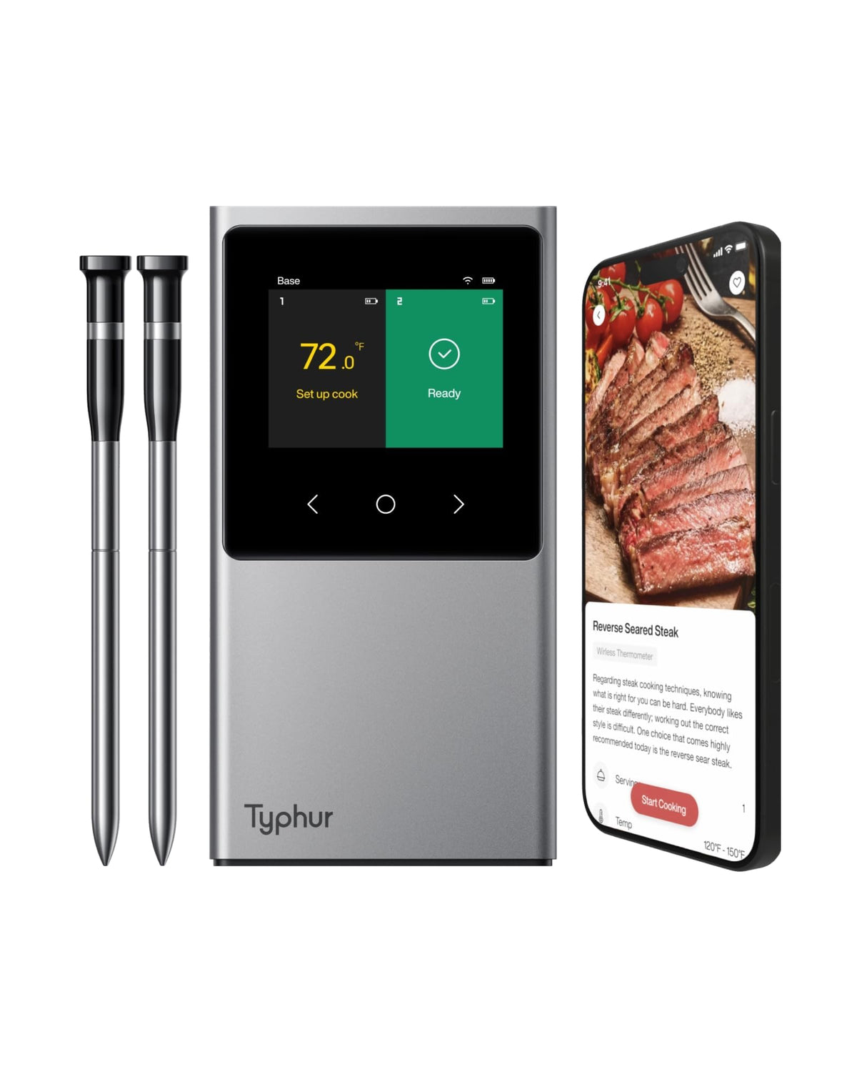 Typhur Sync base with LCD display shows real-time temps for easy monitoring