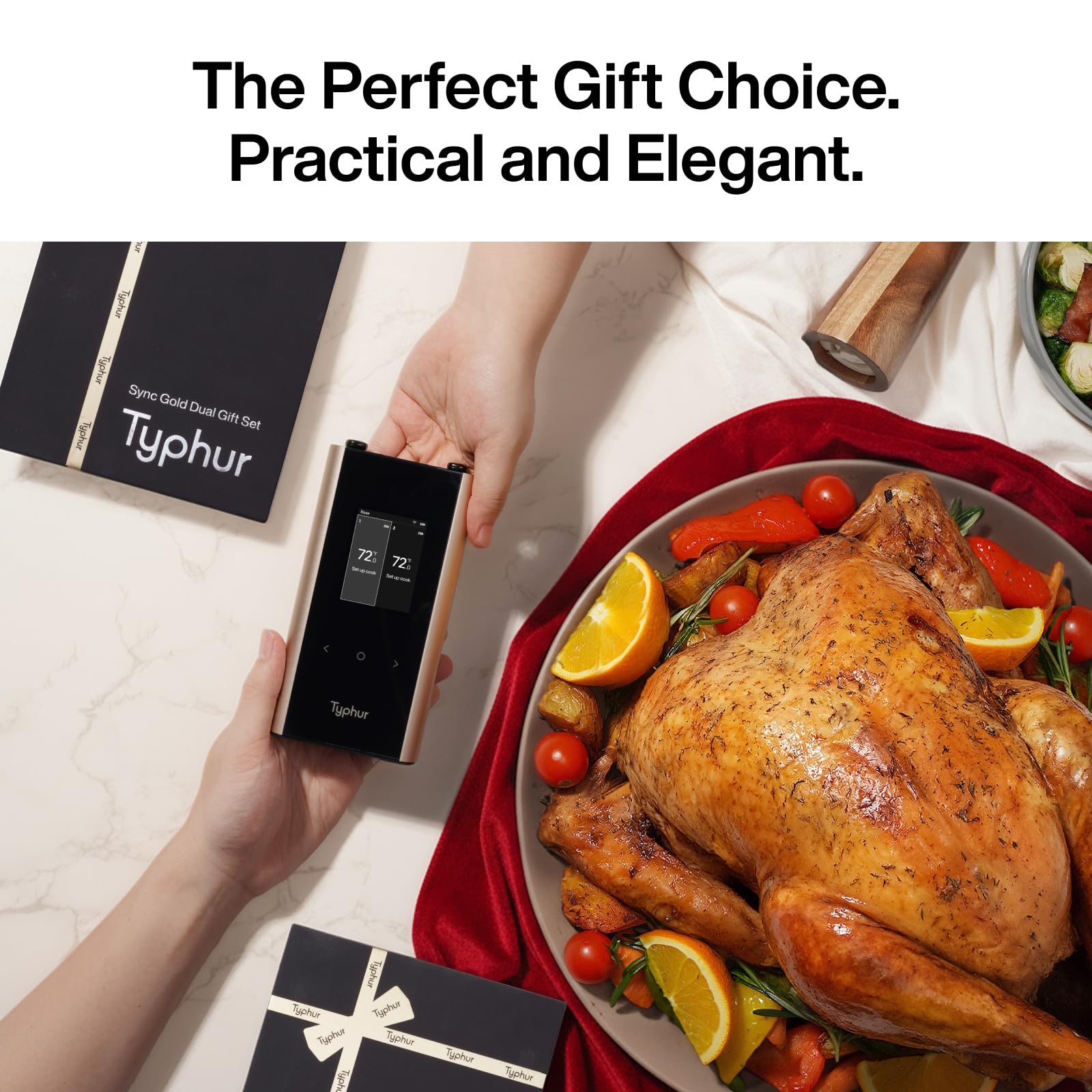 Typhur Sync Gold dual probes ready for precise temperature readings during cooking.