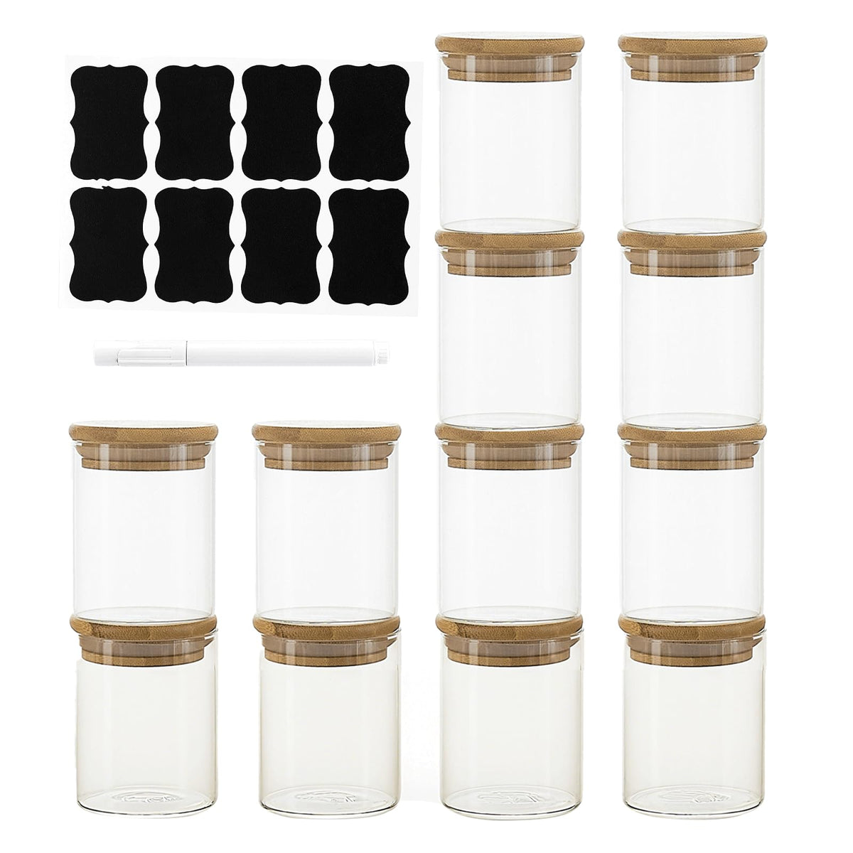 TYQG 12-pack 8 oz glass jars with lids for organized pantry storage.