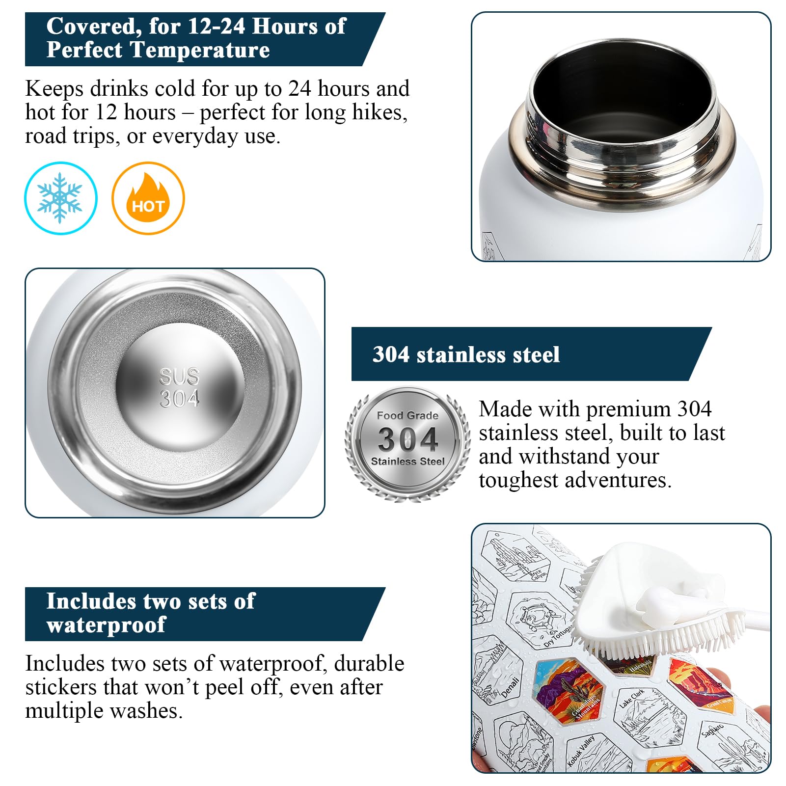 Tyraivl 32oz stainless steel wide-mouth bottle for outdoor use