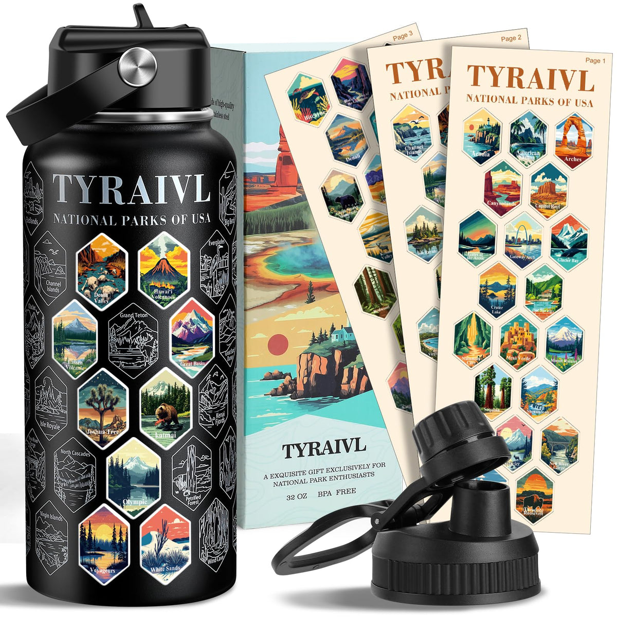 Tyraivl National Parks Bottle 32oz keeps drinks cold on hikes.