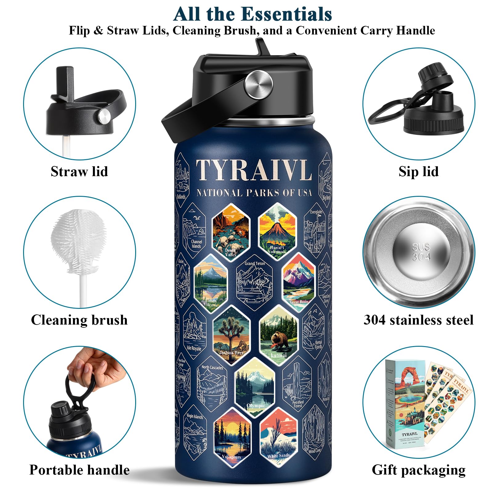 Tyraivl National Parks bottle with carry handle and leak-resistant design for on-the-go hydration