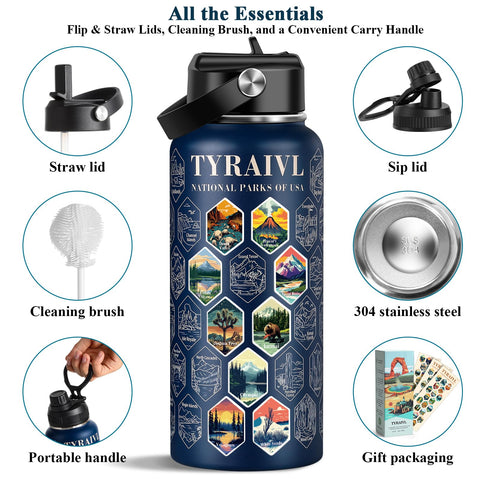Tyraivl National Parks bottle with carry handle and leak-resistant design for on-the-go hydration