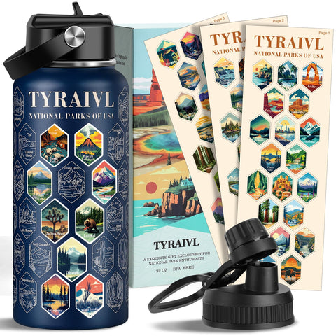 Tyraivl National Parks bottle closeup cap showing leakproof seal for outdoor use
