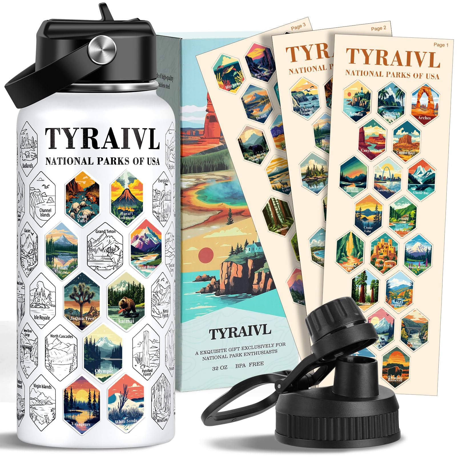 Tyraivl National Parks Water Bottle cap closeup showing leakproof seal for hiking