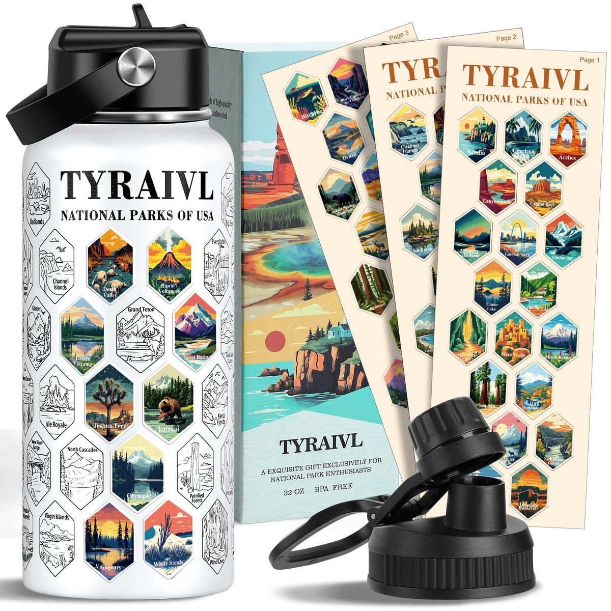 Tyraivl National Parks Water Bottle cap closeup showing leakproof seal for hiking