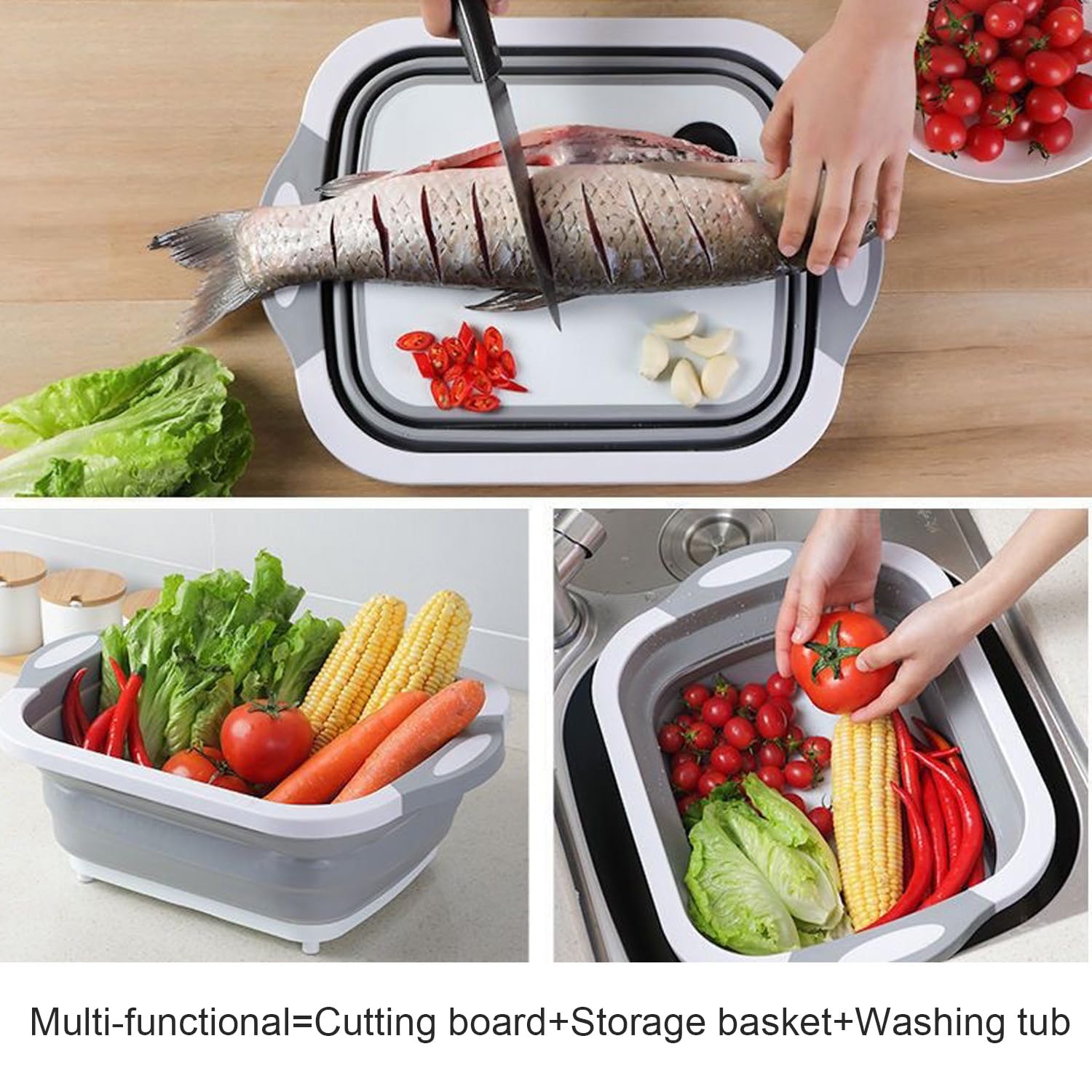 TYSSELY cutting board basin with anti-slip legs stays stable