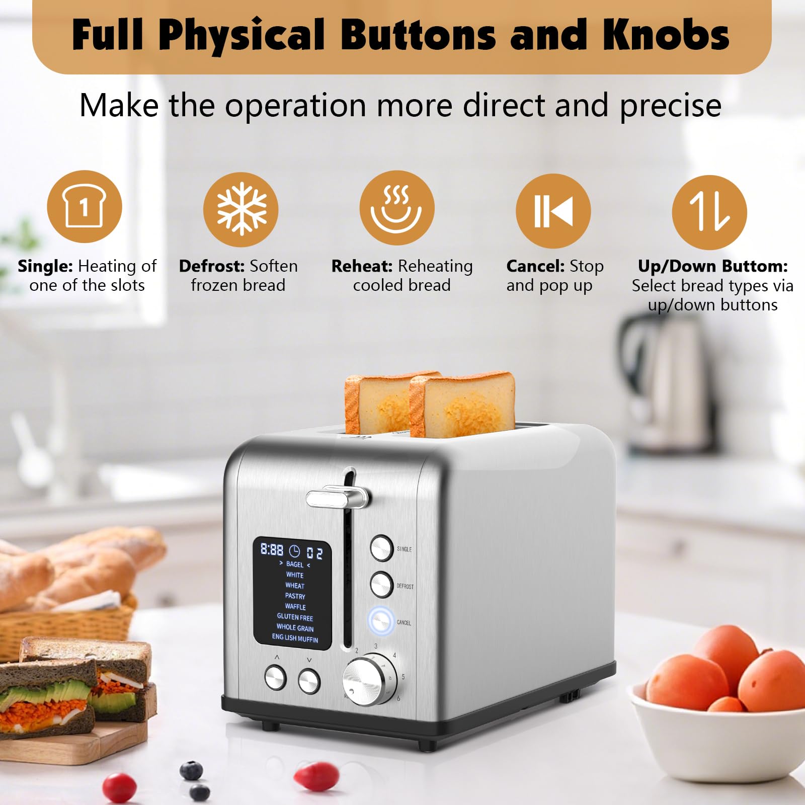 Tyyaefy toaster control panel with physical buttons enables precise mode selection and tactile feedback.