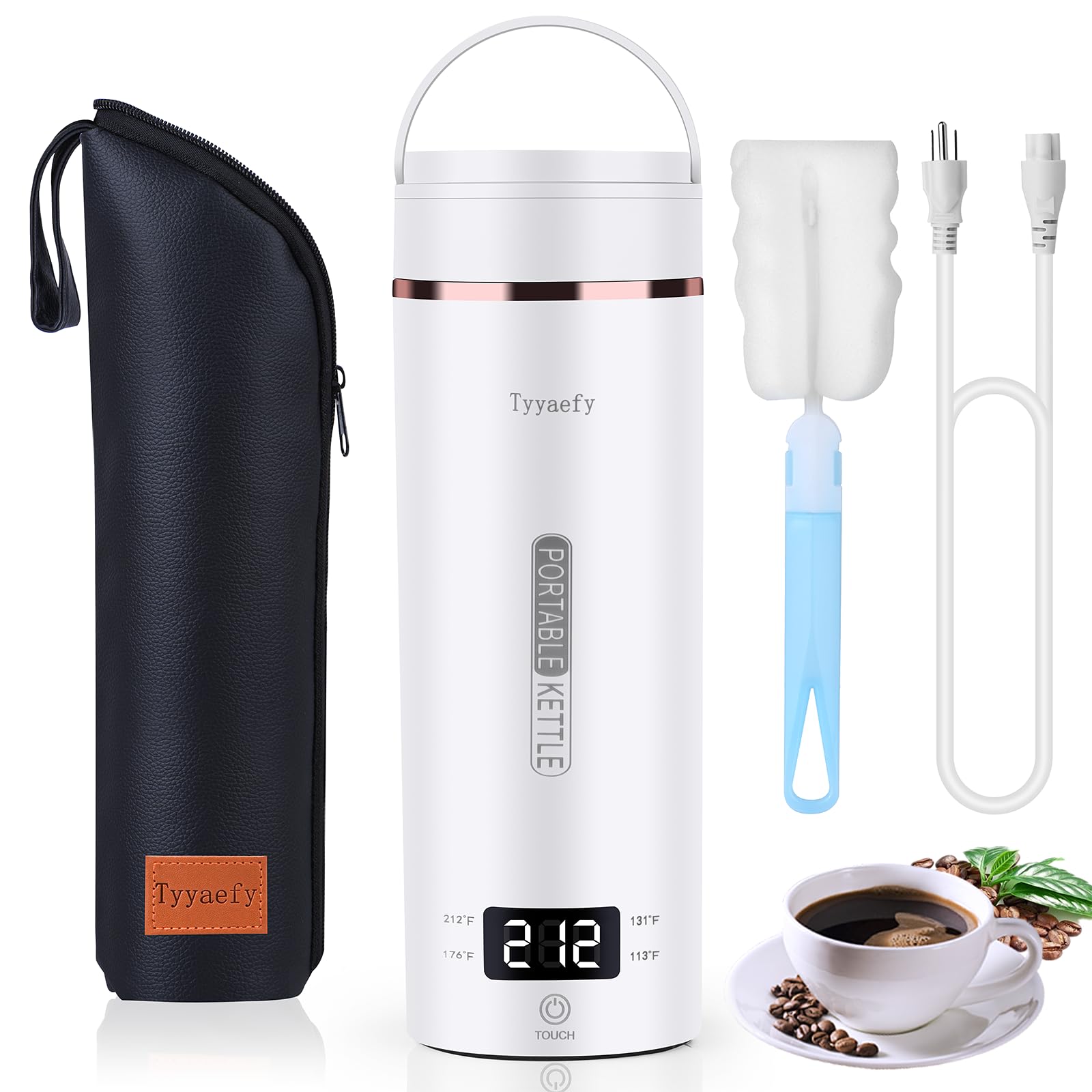 Tyyaefy kettle top view showing compact travel-ready design for easy packing
